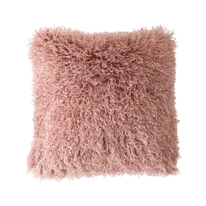 Faux Mongolian Fur and Velvet Cushion Rose Smoke 45x45cm