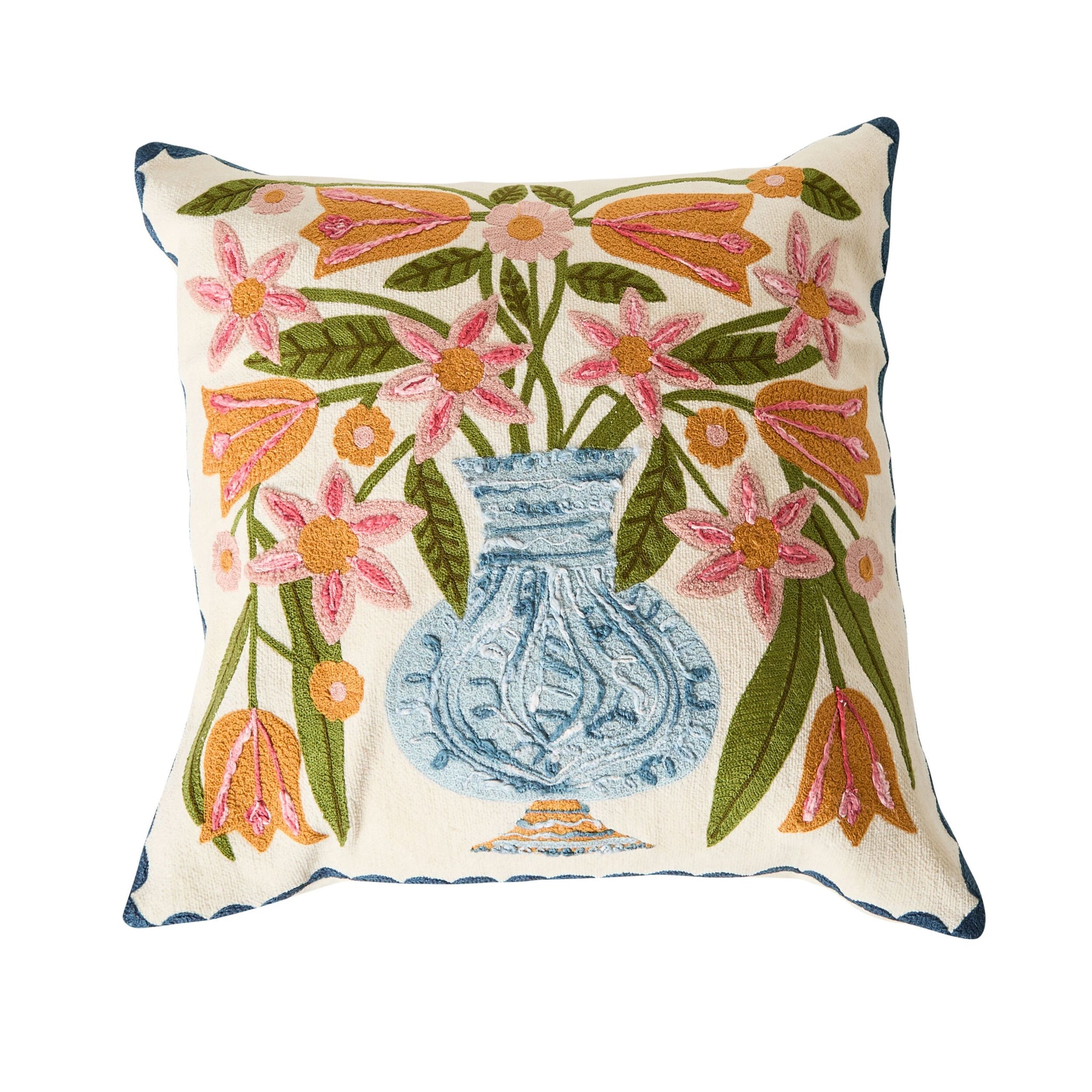 Stitch Vase Bouquet Embroidered Cushion