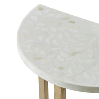 Bone Inlay Half Moon Side Table Beige with Gold Frame 44cm