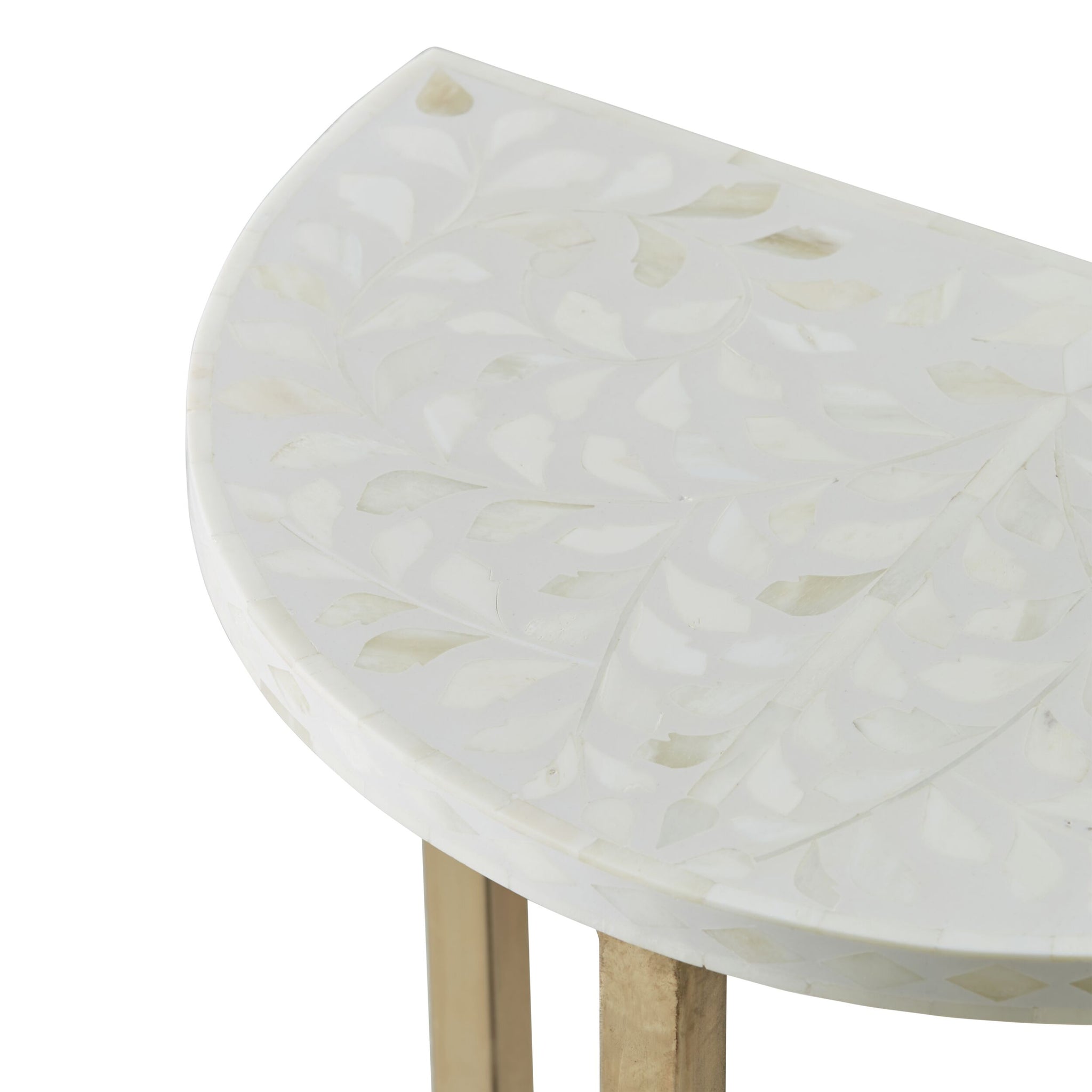 Bone Inlay Half Moon Side Table Beige with Gold Frame 44cm