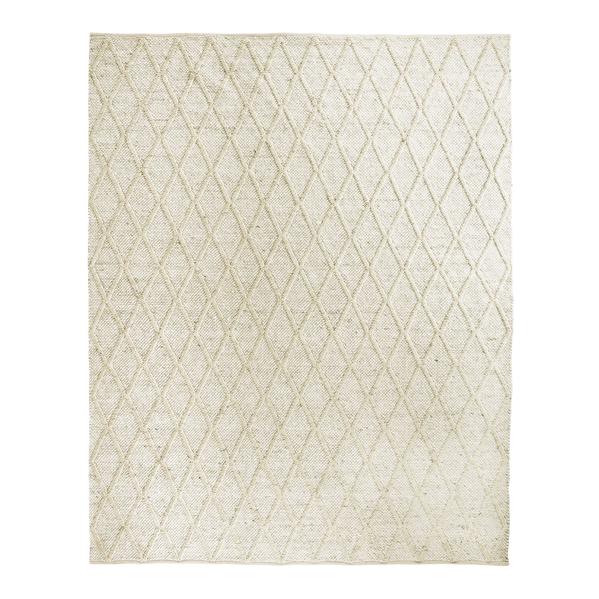 Diamond Trellis Hand Woven Viscose Cream Wool Rug 240 x 300cm