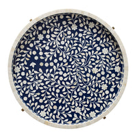 Bone Inlay Round Coffee Table Blue with Gold Frame 75cm