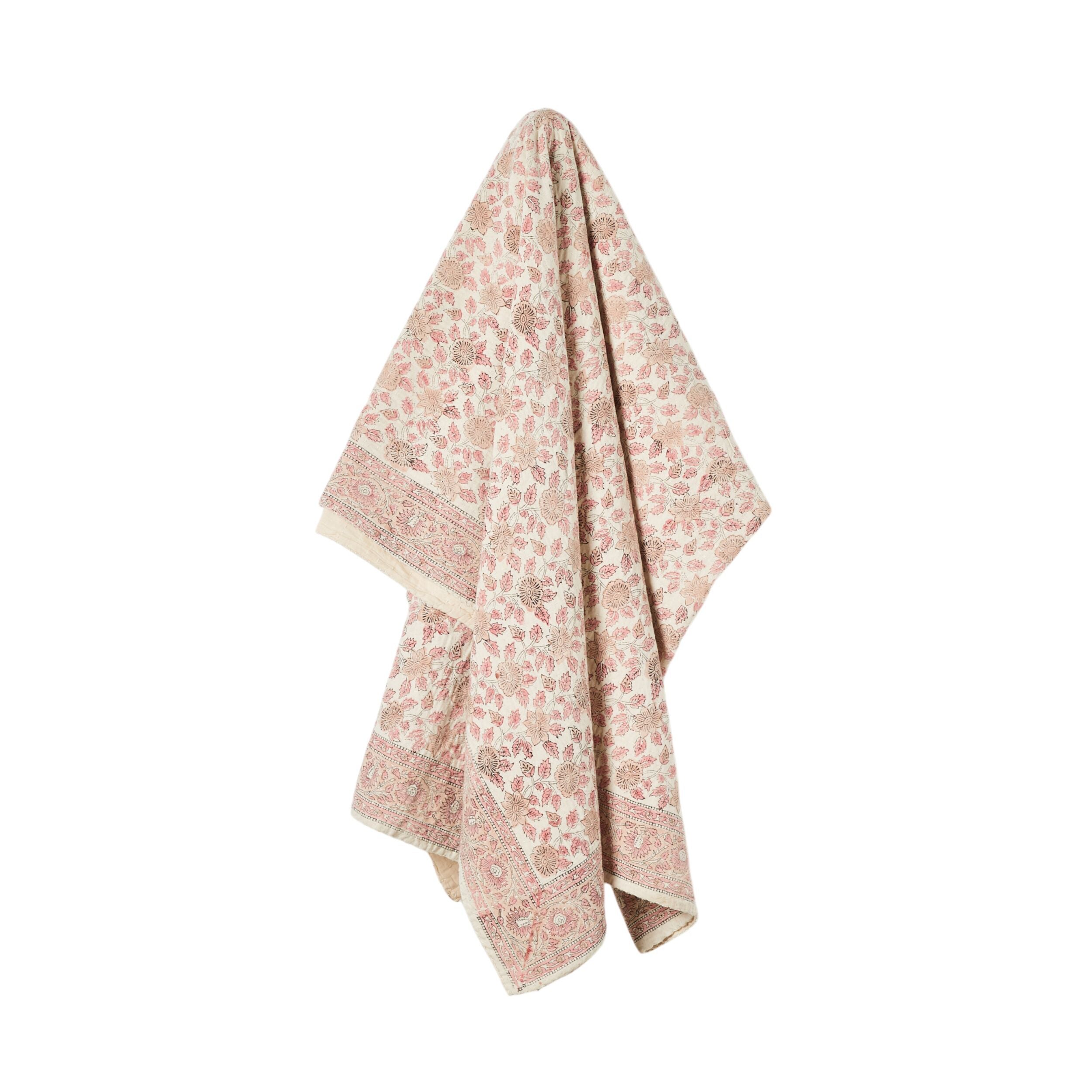 Handblocked Pink Cotton Throw 220x250cm