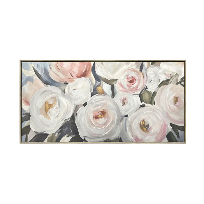 Metallic Rose Bouquet Framed Textured Print 120x60cm