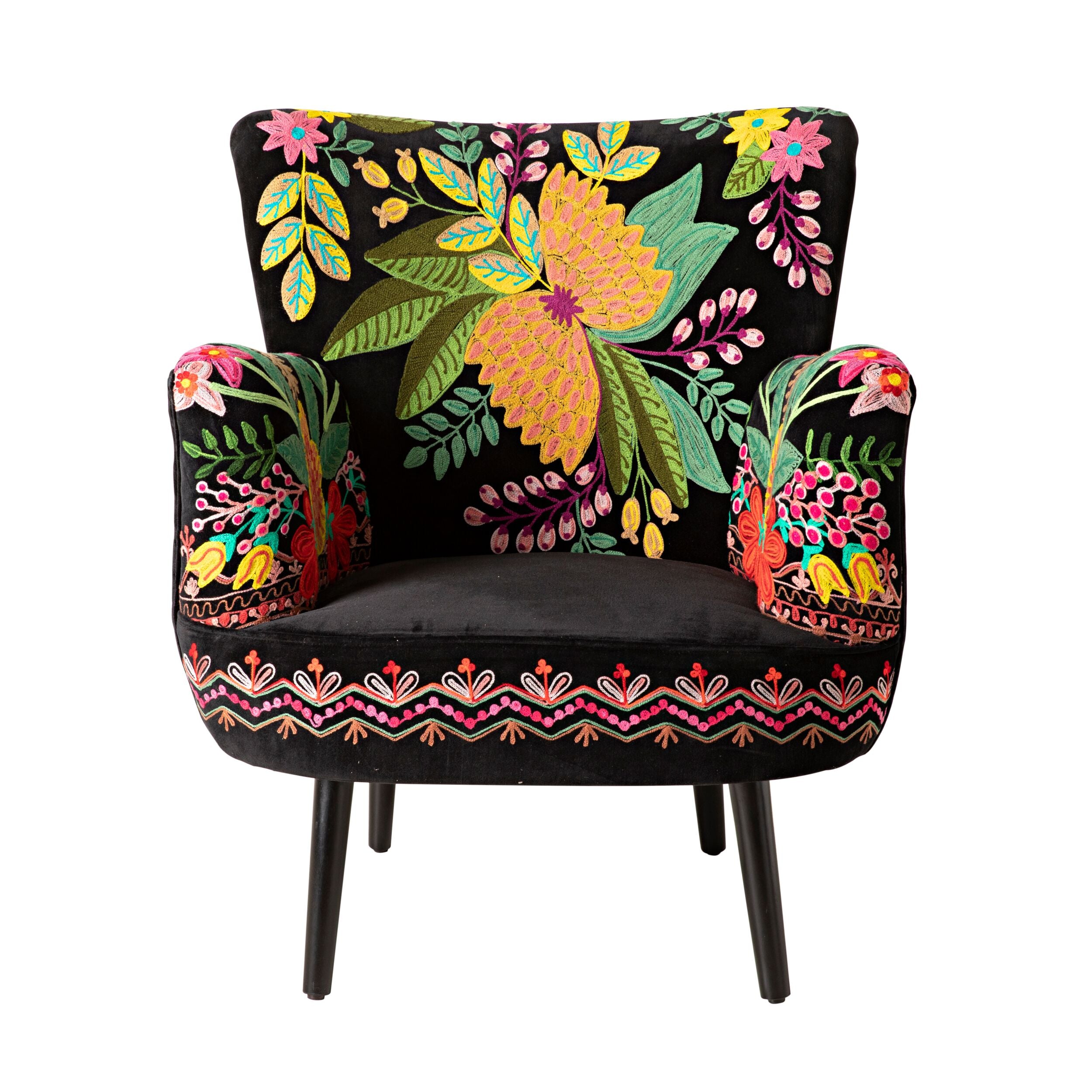 Blossom Embroidered Armchair Black