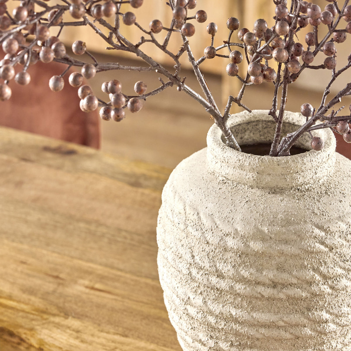 Octavia Rope Detail Ceramic Urn Vase in Sandy Matte