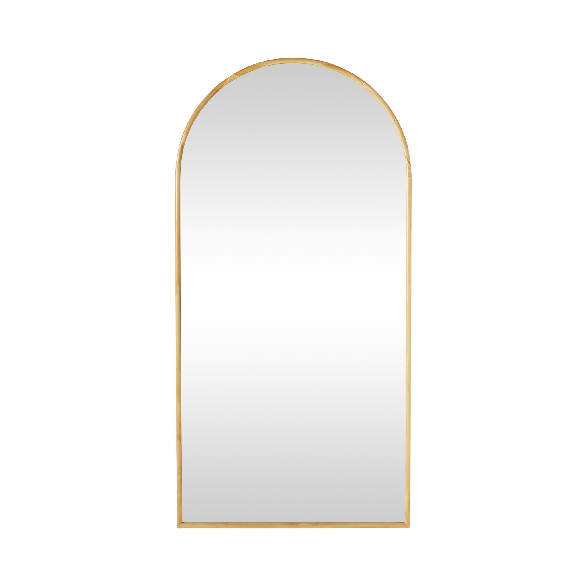 Natural Wooden Arched Floor Mirror